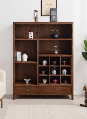 中式博古实木展示书物矮置新老榆木多宝阁茶QJF室茶壶收纳架