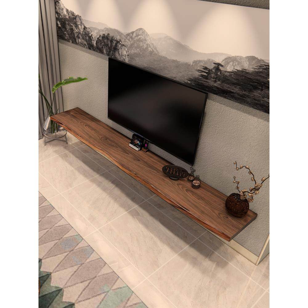 8L客厅简约现代原木板挂墙电视柜整块实一LAV字隔小A户型悬空木实