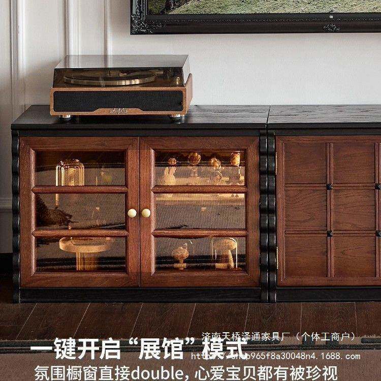 ZT厅法式复古实棋木电视柜客靠墙柜储物UXC中古风落地柜组合柜盘
