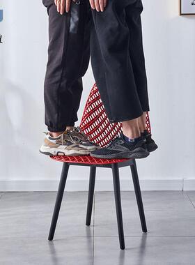 网格简约伊塑料椅靠LVL背书桌塑椅子家用镂空凳子椅姆斯办料公风