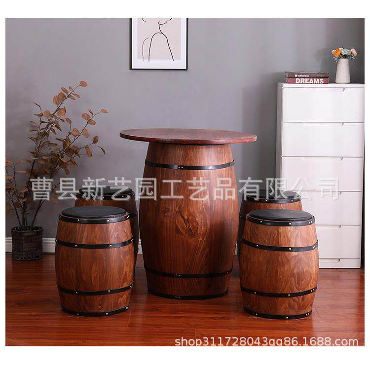 装饰橡桶木酒桶桌桶啤酒凳子圆形酒吧餐5621厅桌木桶一椅桌四凳实