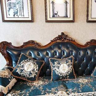 垫子季 奢华滑扶夏盖布四季 皮沙发F96S56H8垫防沙发套罩欧式 手美式