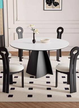 法式中古风圆5形实木餐桌02新款色美式IDF家黑用小户型网红现代简