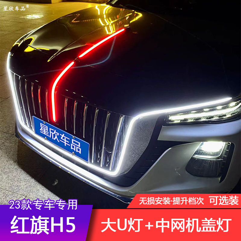 23款红旗专用中网机盖旗标流光灯大U型灯侧边门灯自动扫描5件