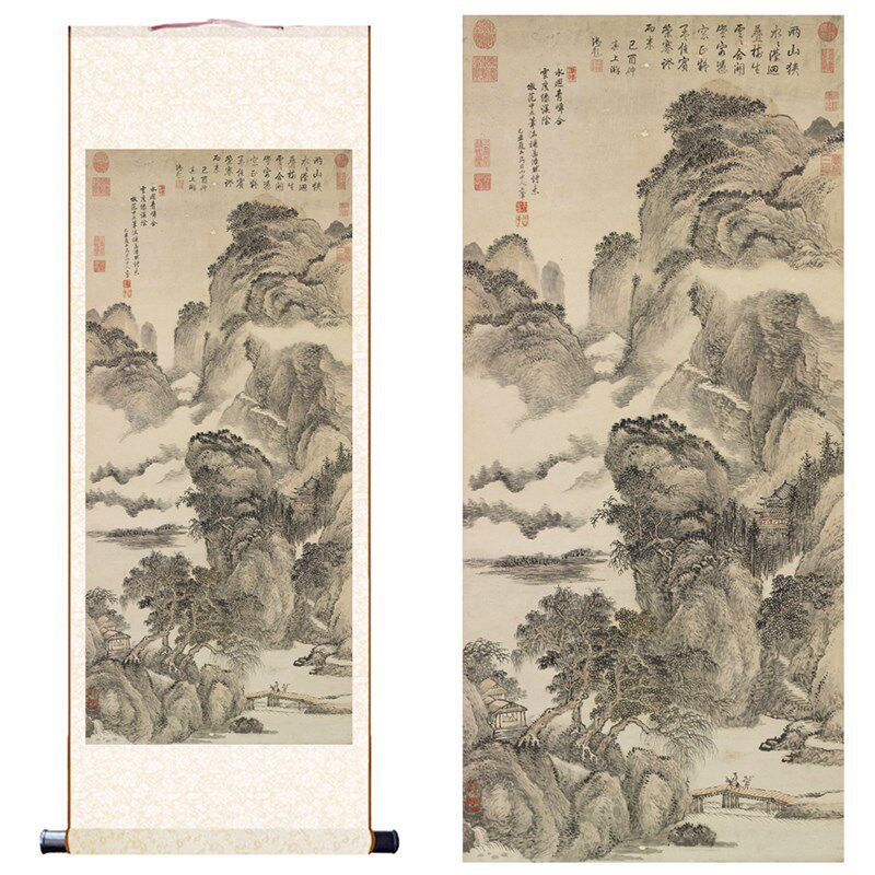 清 王翚 孟浩然诗意图高清微喷复制清四王山水画客厅书房卷轴挂画