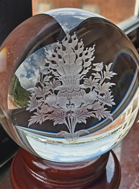 摩尼宝珠内雕水晶球佛堂供奉复古风客厅结缘装饰摆件纯手工制作