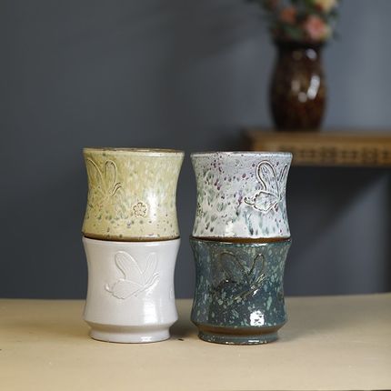 20#宜兴陶瓷紫砂花盆上釉花盆高度15cm口径15cm