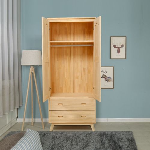 松木衣柜现代简约原木质简易组装衣柜衣橱柜子家用卧室全实木衣柜