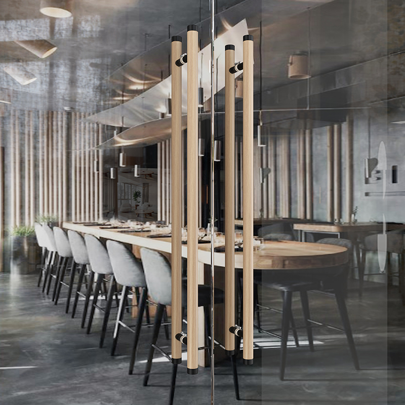 简约原木玻璃门拉手中式现代实木大门把手酒店包厢会所有框门把手