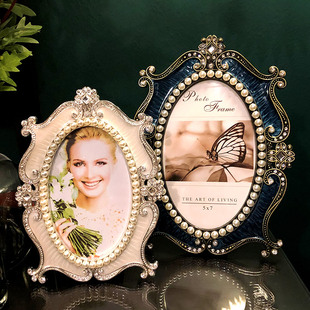 奢华6寸7寸10寸椭圆珍珠相框架七寸创意照片框摆台 相框洗照片欧式