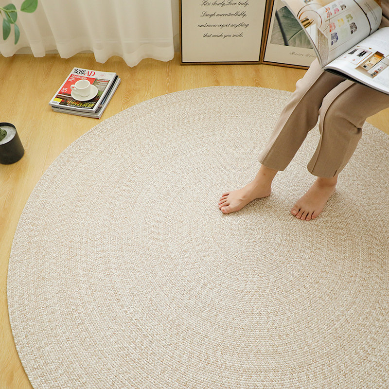 棉麻地毯圆形客厅茶几垫简约书房卧室侘寂风纯色手工编织地垫定制