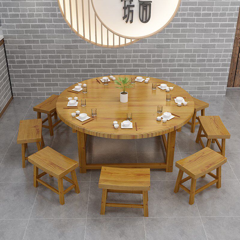 实木饭店大圆桌桌椅组合碳化农家乐小吃店快餐烧烤大排档桌椅组合