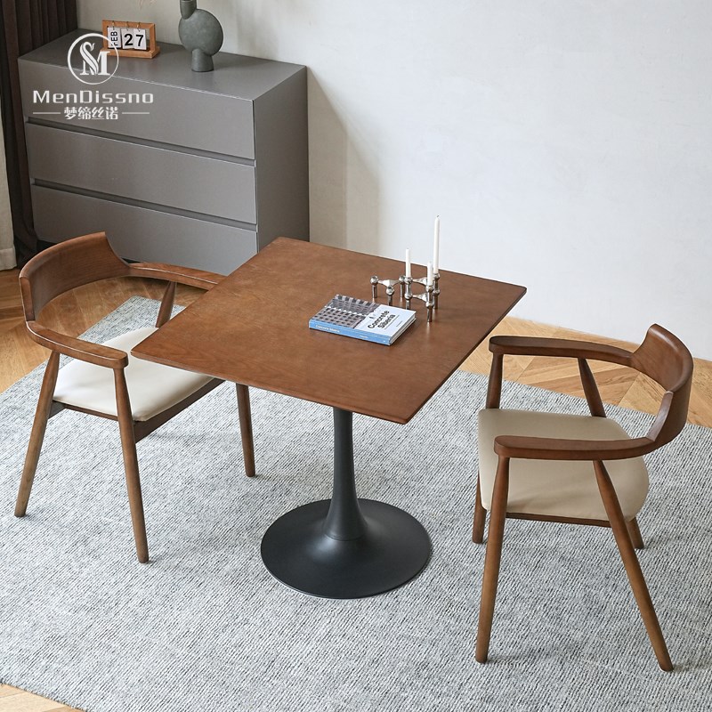 阳台喝茶桌椅三件套组合洽谈休闲小户型茶几中古风复古方圆实木桌