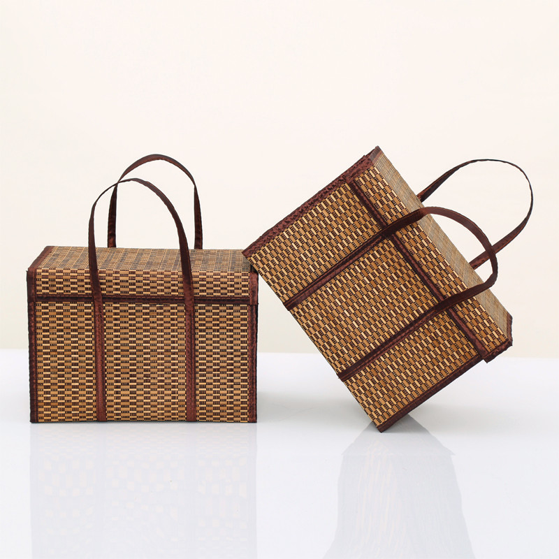 竹编制品手提竹编篮子特产包装水果竹篮竹编筐粽子礼盒可折叠竹篮