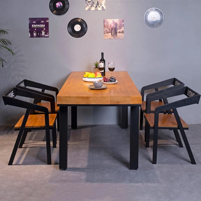 工业风铁艺实木餐桌椅现代休闲咖啡餐厅小户型火锅店酒吧桌子