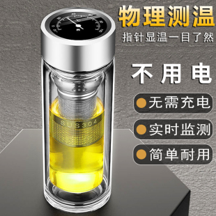 2024新款显温双层玻璃杯男办公室水杯子女防摔泡茶杯家用便携车载