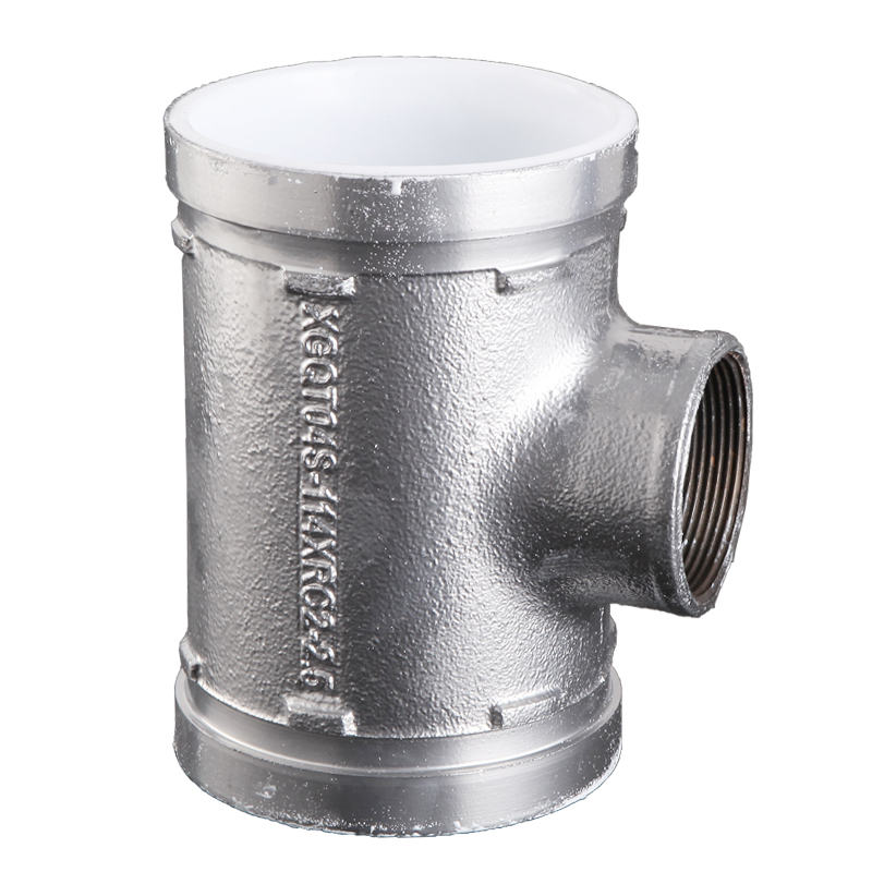 镀锌银白色衬塑沟槽变内丝接螺纹异径三通饮用给水管道中间小三通