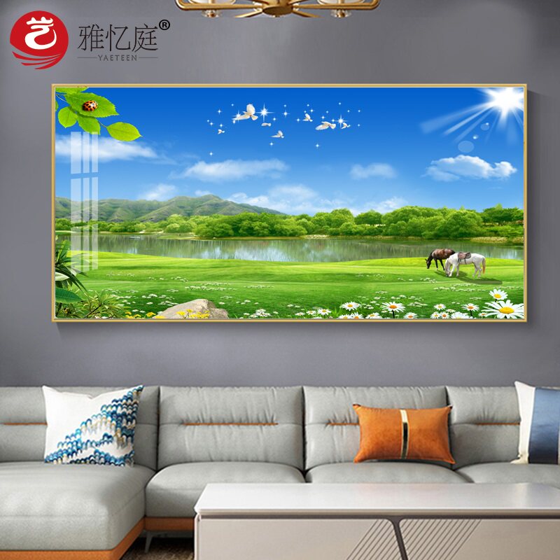 绿色田园风景画客厅装饰画沙发背景挂画单幅横版卧室墙面壁画墙画