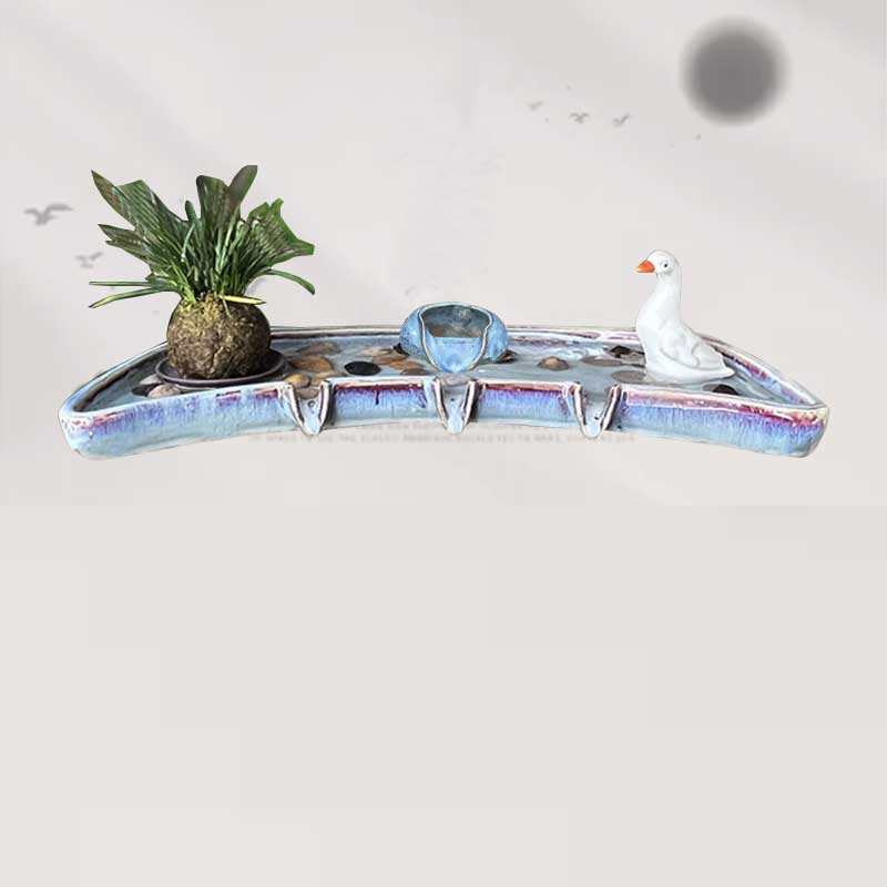 陶瓷圆形流水摆件循环系统鱼缸造景过滤器搭配石槽水池增氧假山装