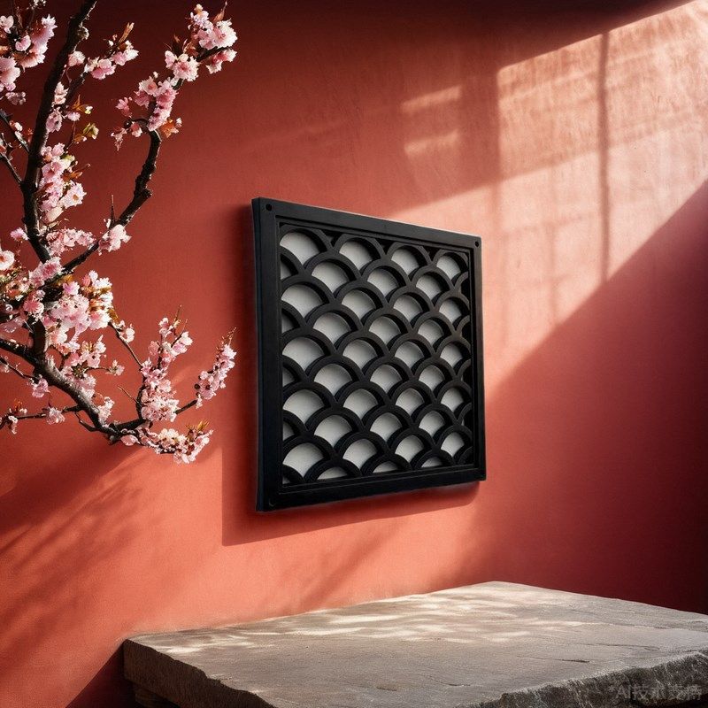 仿古花窗格围墙镂空鱼鳞窗花砖雕中式庭院墙瓦片树脂塑料装饰挂件