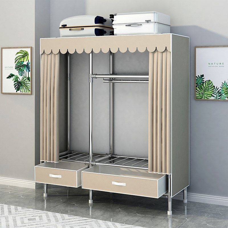 简易组装布衣柜现代简约衣柜家用卧室出租房用全钢架小户型挂衣架