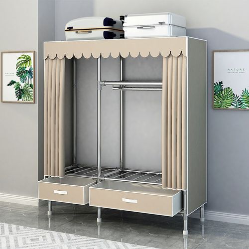 简易组装布衣柜现代简约衣柜家用卧室出租房用全钢架小户型挂衣架