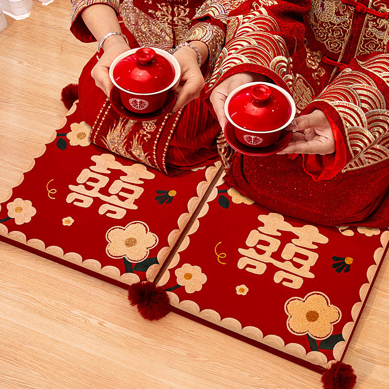 跪垫结婚敬茶一对加厚改口跪拜磕头套装婚礼婚庆茶具新人喜庆用品