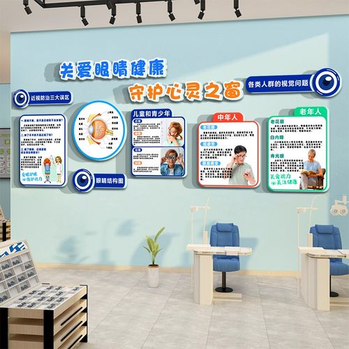 眼镜店墙面装饰画爱护睛贴纸广告海报科验光诊所科普文化形象背景