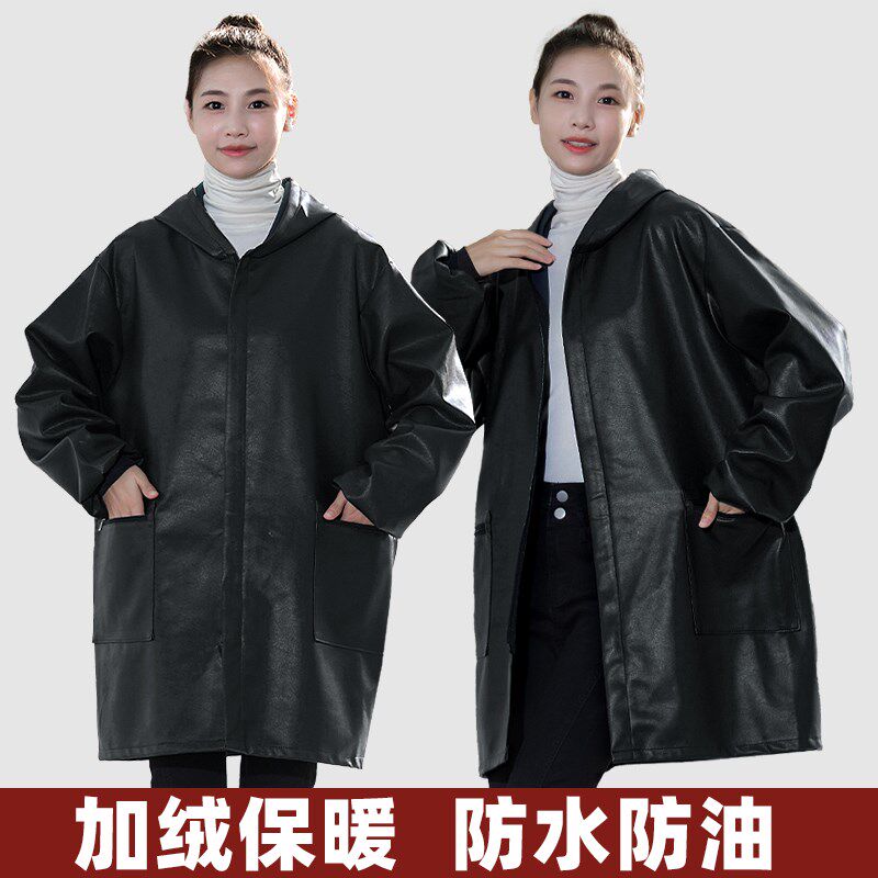 pu罩衣加绒保暖工作服上班外穿防水防油水产加厚围裙男女通用纯色