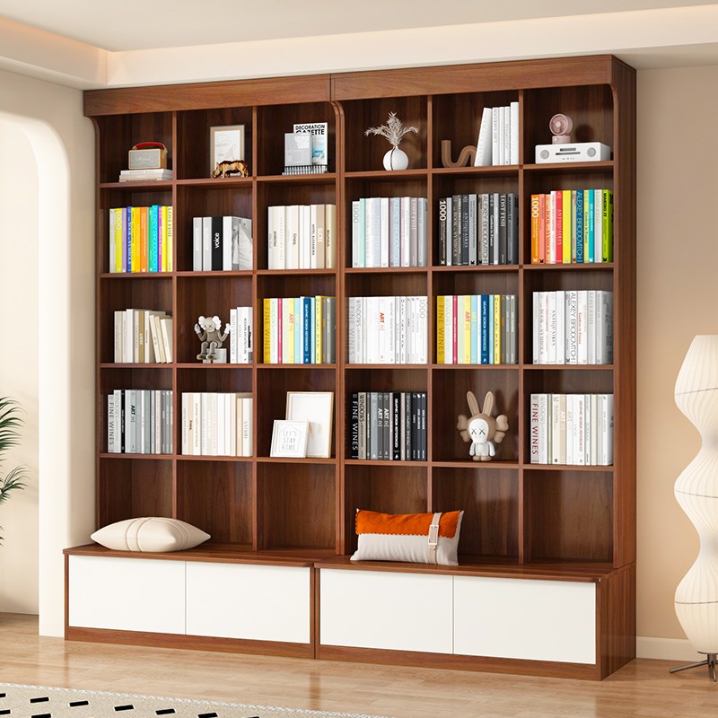 满墙书柜带卡座置物展示柜落地书橱书架去客厅化书柜一体整墙到顶