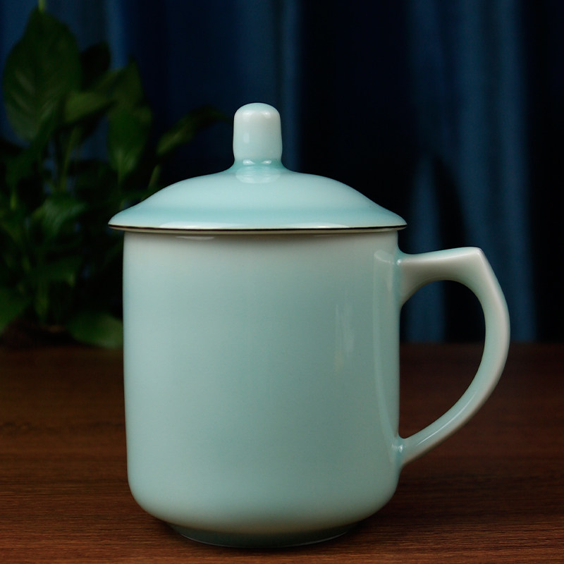 龙泉青瓷陈永德大师监制陶瓷泡茶杯带盖会议杯办公杯水杯礼盒定制