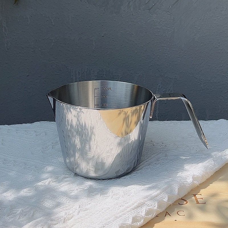 304不锈钢奶锅咖啡拉花壶三层钢加厚烘焙刻度量杯热油小锅手冲壶