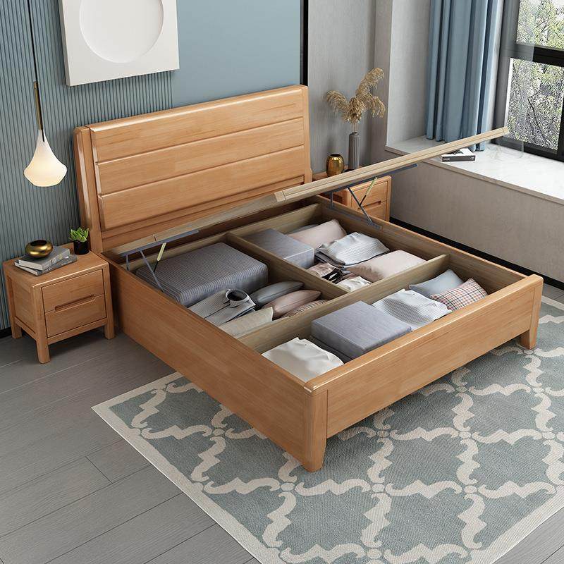 实木床1.2m1.35单人气压气动高箱储物床侧开全开带抽屉一1米2二宽