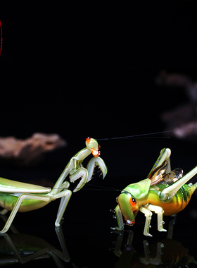 琉璃仿真蝈蝈螳螂蛐蛐青蛙知了昆虫小摆件微盆景观装饰玻璃工艺品