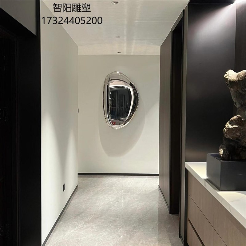 室内不锈钢鹅卵石水滴创意挂件家居酒店壁饰美陈金属镜面雕塑摆件