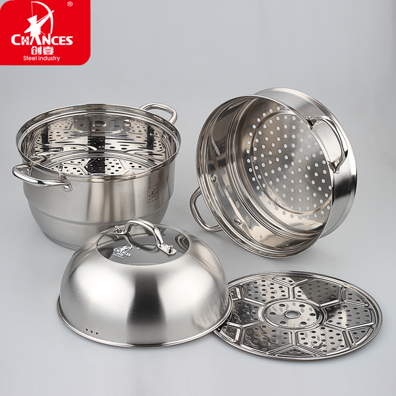 创壹不锈钢蒸锅 30大蒸锅层2层二层锅三层大蒸锅蒸镆锅3 38CM