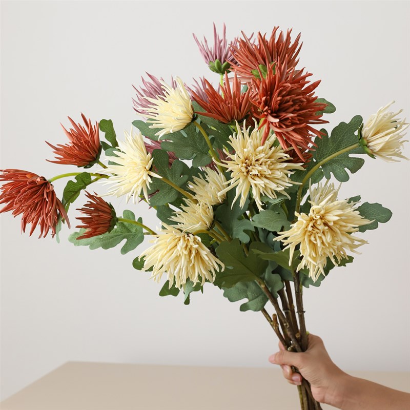 蟹爪菊仿真花客厅装饰花艺摆件婚礼布置摄影道具假花手感保湿绢花