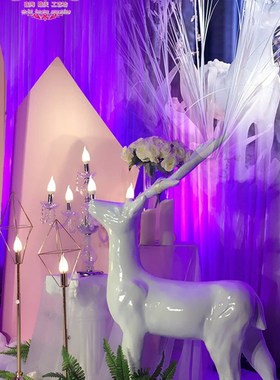 婚庆道具耐摔白鹿树脂摆饰梅花鹿婚礼背景装饰舞台迎宾区场景布置