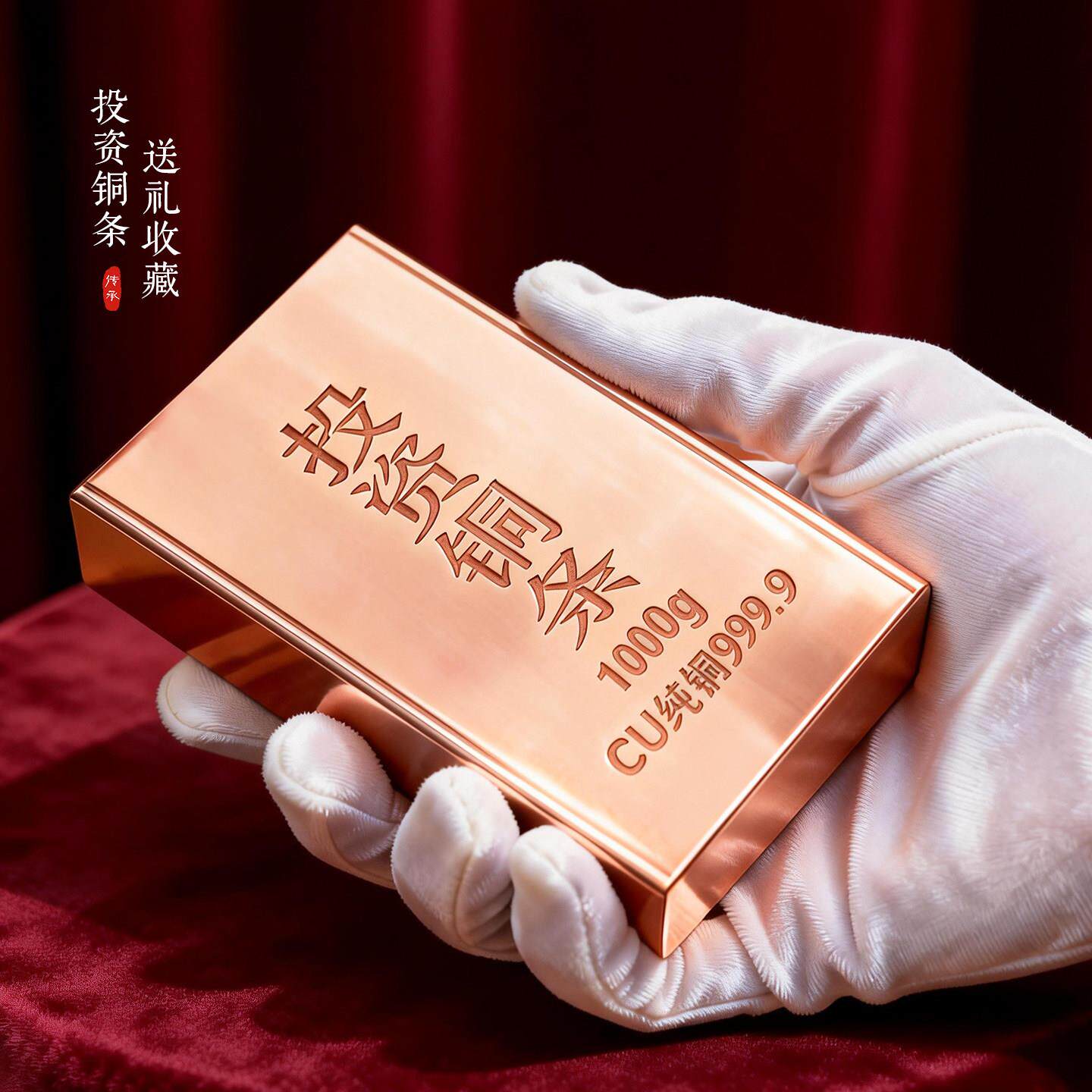 投资铜条紫铜锭铜收藏件送礼1000克铜纯9999高纯紫度实心WRT摆一