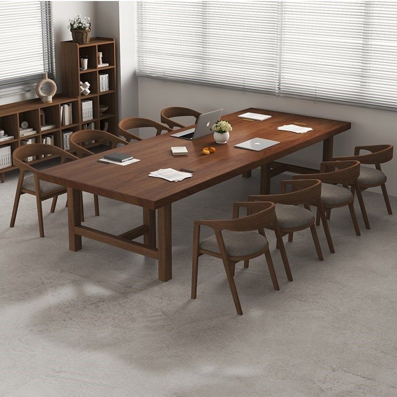 全实木办公会议桌椅组合大型培训长条电脑桌图书馆桌子工作台1026