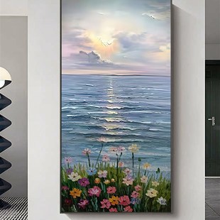 手绘油画入口装饰画走廊尽头海景挂画春暖花开无障碍豪华现代通道