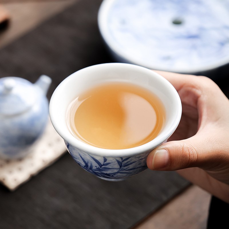 手绘墨染青竹茶杯陶瓷压手杯个人专用主人杯喝茶杯功夫茶单个茶盏