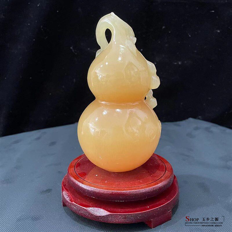 天然黄玉葫芦摆件新中式家居客厅玄关酒柜书桌装饰品开业乔迁送礼