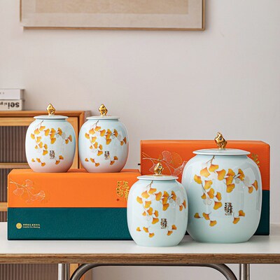 陶瓷大号茶叶罐红茶一斤装密封罐高档茶叶包装礼品盒中秋送礼茶仓