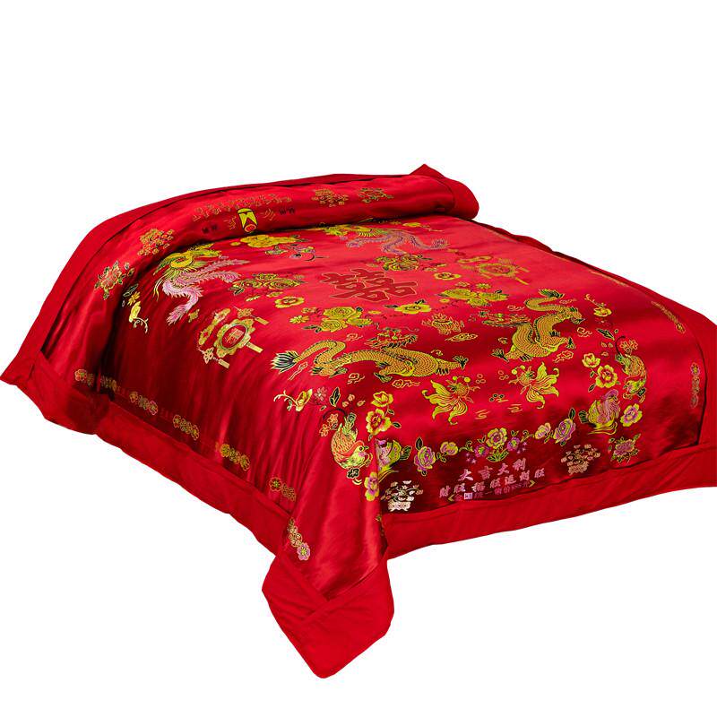 杭州丝绸被面被套婚庆织锦缎结婚喜龙凤绸缎被套子被罩图百子