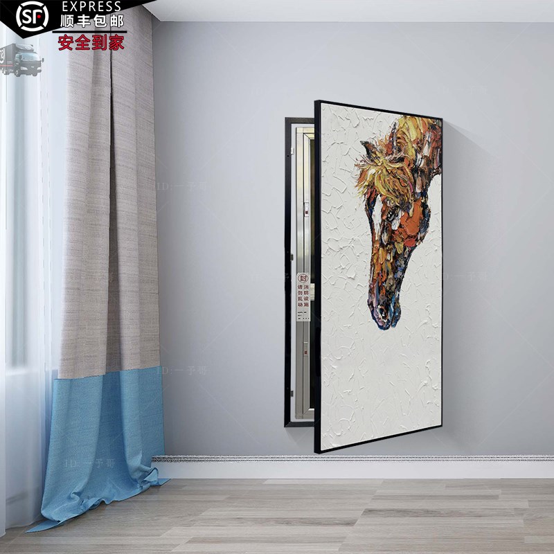 油画机理马挂画动物大尺寸信号箱电表箱遮挡挂画遮挡水电井装饰画