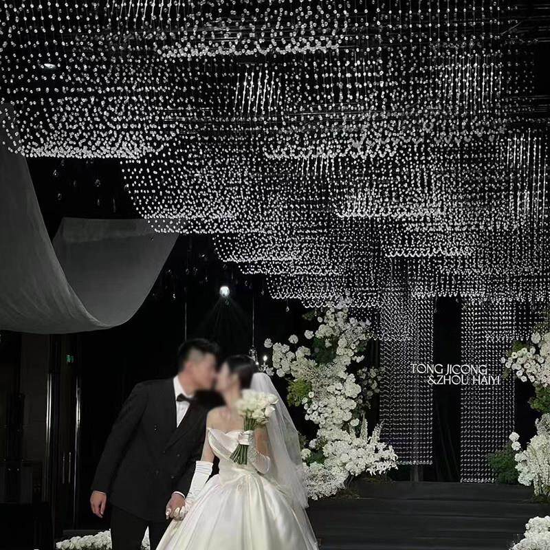 婚道具水晶堂珠帘波浪吊顶串韶水晶波浪华庆路引韩珠式婚礼装饰菠