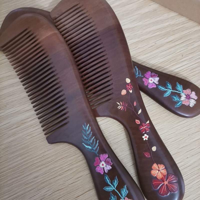 19cm三林高端老木梳子彩绘梳礼品梳包装盒直发梳防静电梳按摩头梳