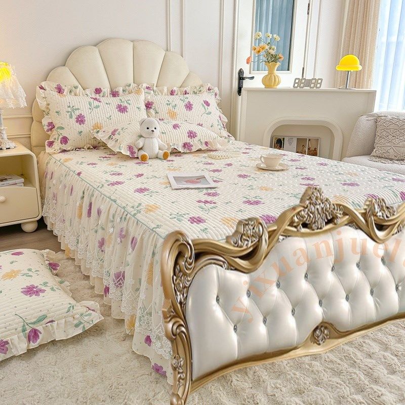 新款欧式无床尾夹棉蕾丝床裙四季加厚绗缝单件防滑儿童床单床罩