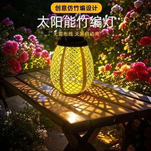 太阳饰能仿竹编灯笼式庭院中氛外围灯户防水装灯阳SSE台花园小夜